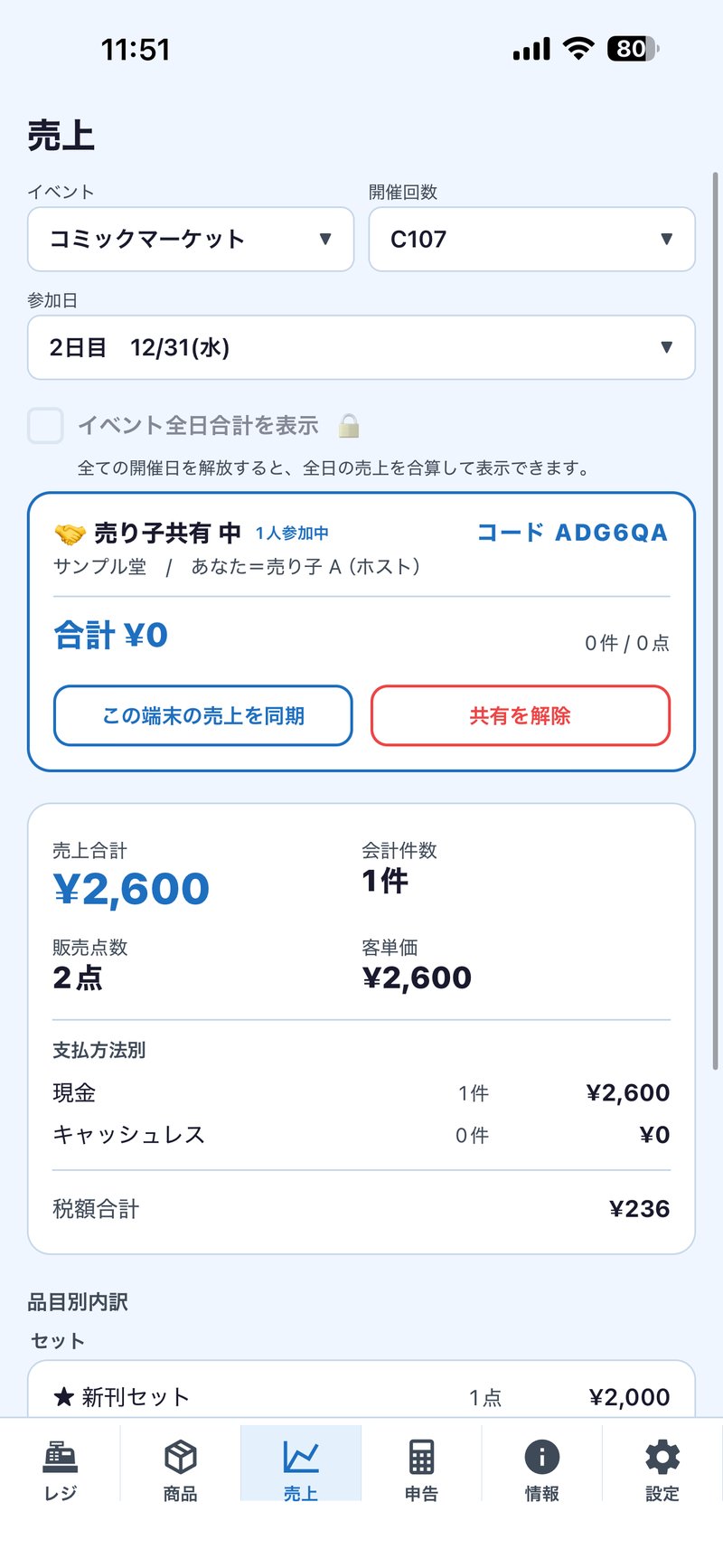 売上集計の画面